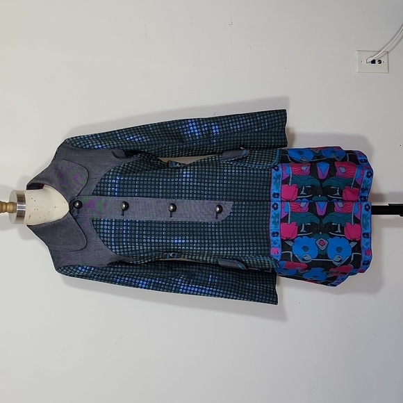 Custo Barcelona Retro Colorblock Button Down Mid Length Blazer Jacket Size 38=S - Picture 1 of 9